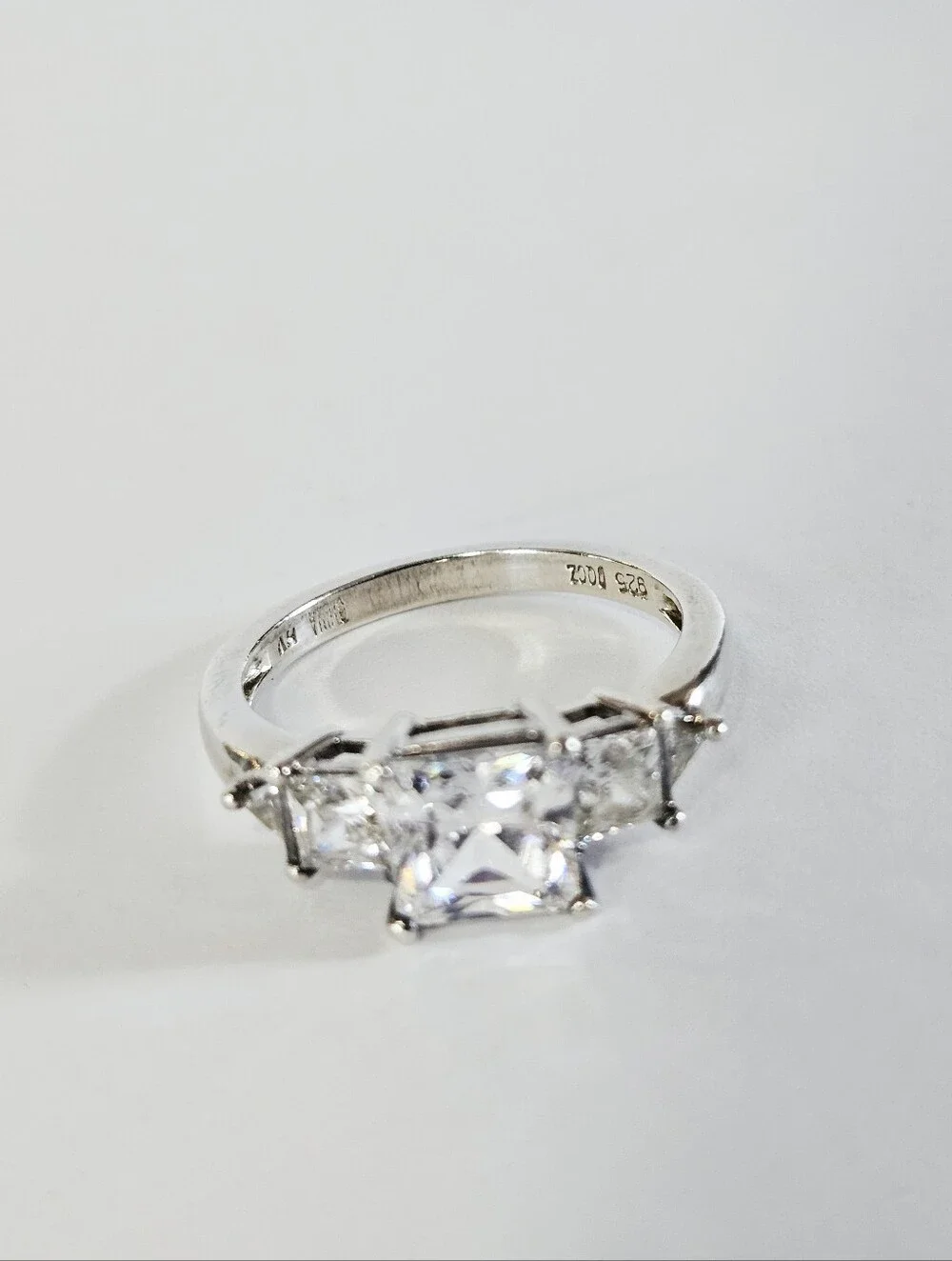 Vintage Sterling Silver 925 Princess Trillion Cut Cubic Zirconia Engagement Ring